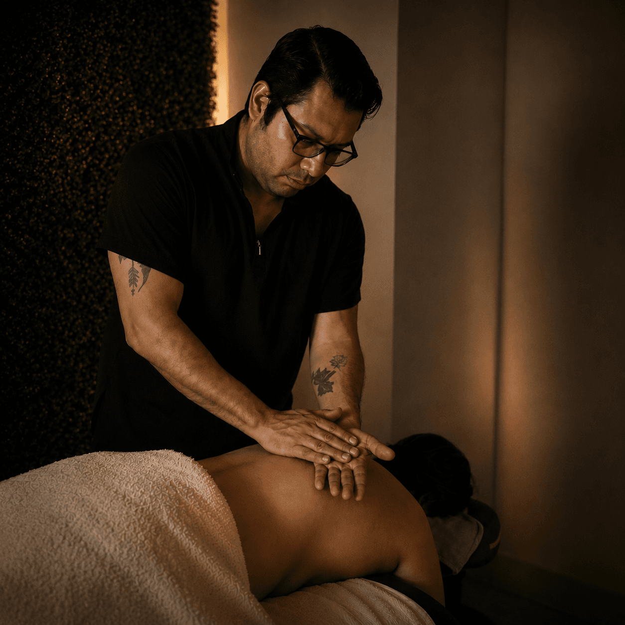 Franco realizando masaje con presencia y técnica