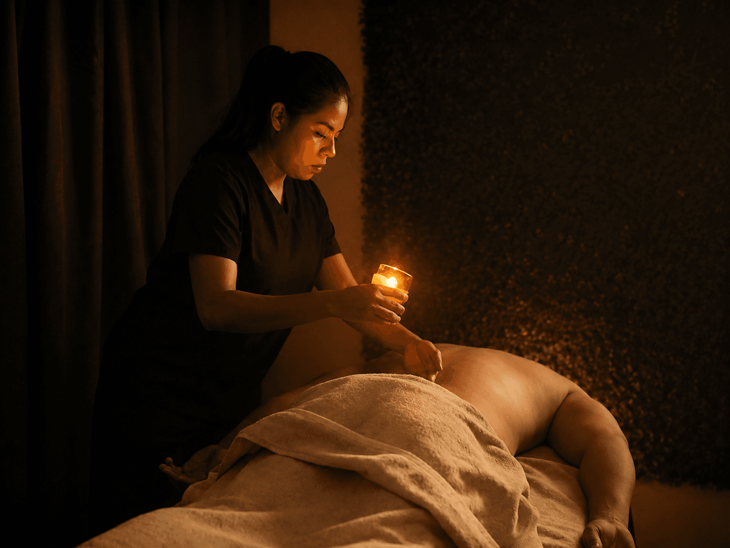 Silvia guiando un ritual con vela en ambiente cálido